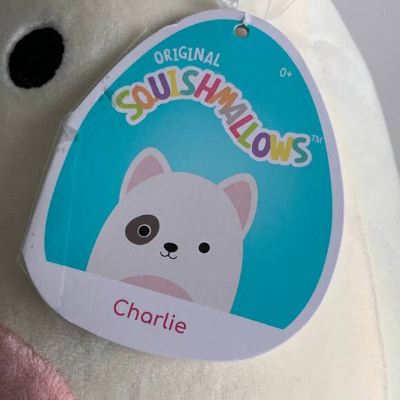 Squishmallows Charlie Bull Terrier Dog 8" Plush Black Eye White Pup Soft Puppy - Picture 9 of 16